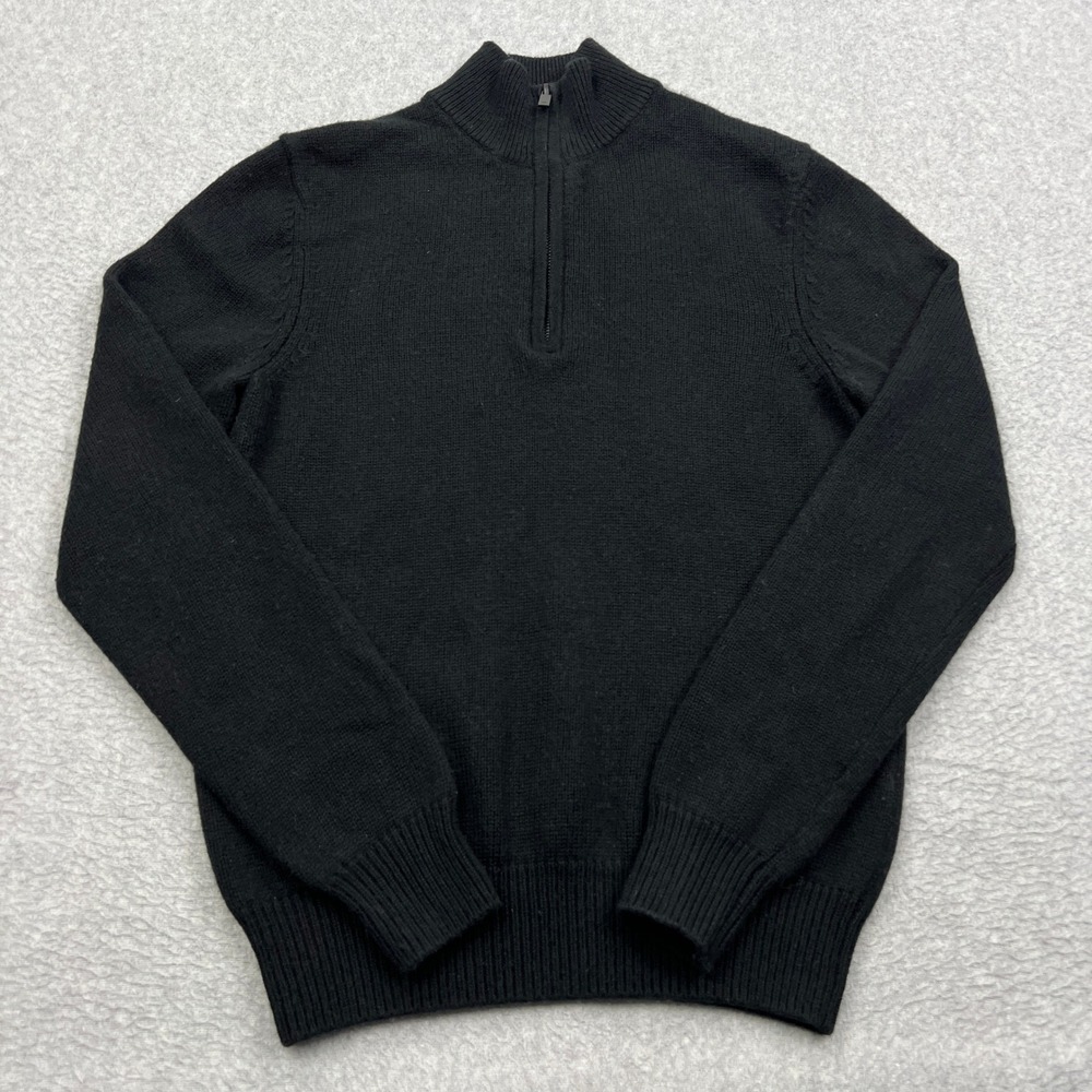 NAADAM Sweater Mens Small Black Wool Cashmere 1/4‎ Zip Mock Neck Knit Pullover